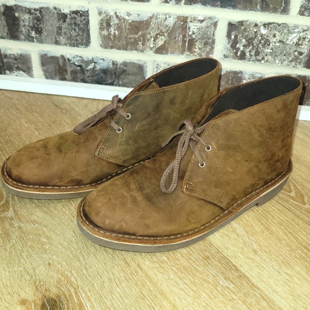 CLARKS Brown Leather Lace Up Chelsea Ankle Chukka Boots Men's 8.5 W